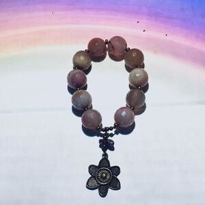Charming Pink Beaded Bracelet with Floral Pendant